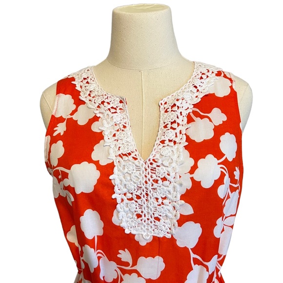 Mud Pie Orange with White Flowers Sleeveless Dress Size Medium - Picture 2 of 8